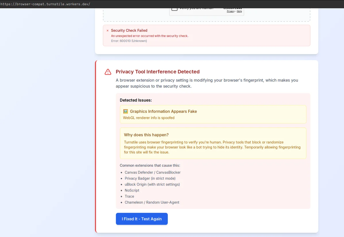 Cloudflare Turnstile 要求指紋識別 WebGL　WebKit 瀏覽器用戶遭封鎖