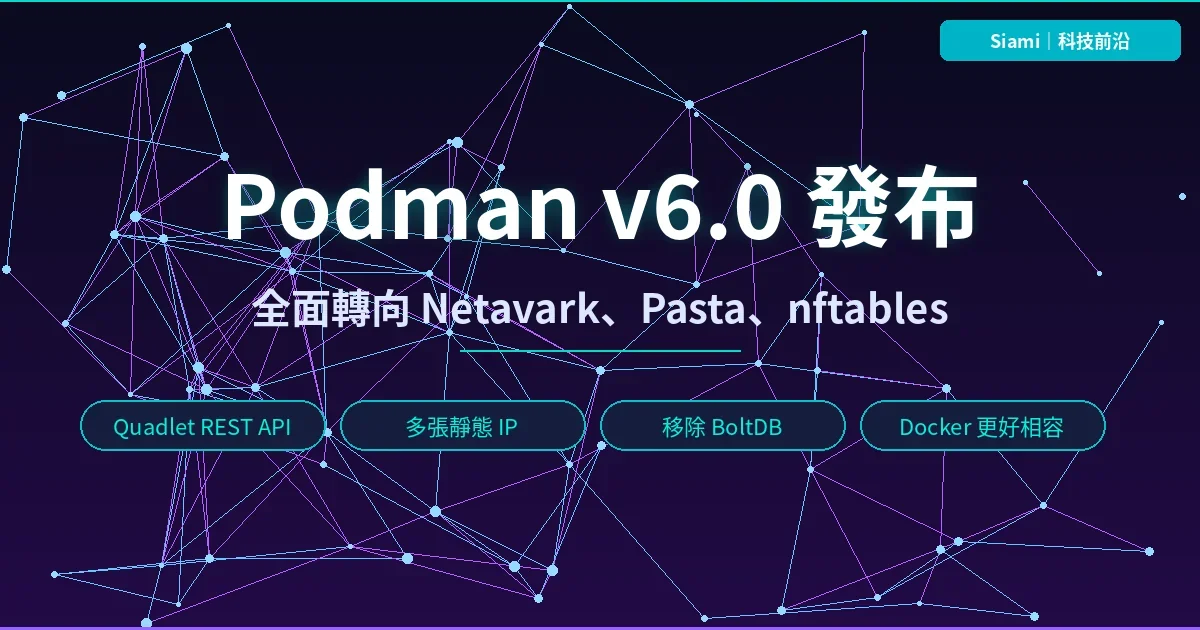 Podman v6.0 正式發布：全面轉向 Netavark、Pasta、nftables　Quadlet 迎來 REST API