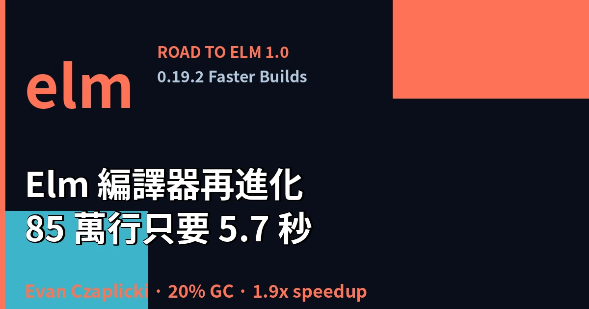 通往 Elm 1.0 的第一步：0.19.2 編譯速度再進化，85 萬行從 5.7 秒到 <350 毫秒