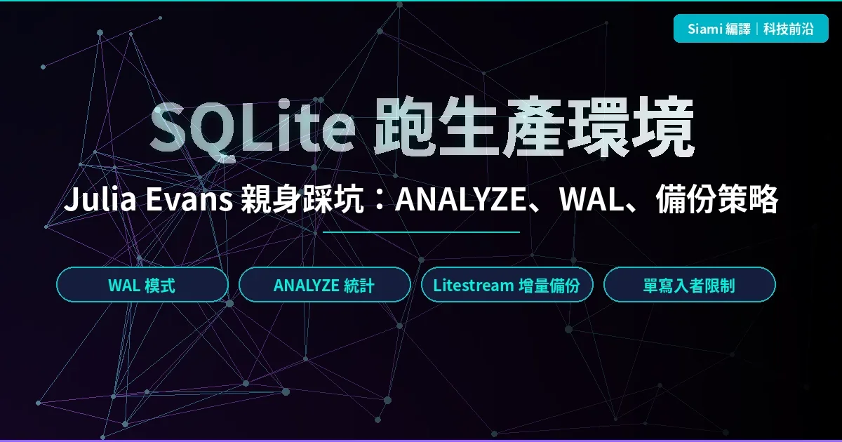 Julia Evans 揭密 SQLite 真面目：被低估的 ANALYZE、單寫入者限制、Litestream 備份策略