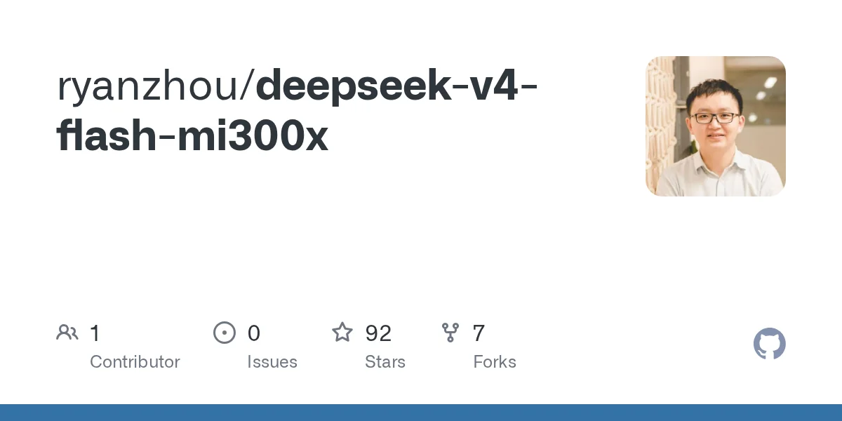 單張 AMD MI300X 跑動 DeepSeek V4 Flash：開源部署突破 168.6 tokens/s