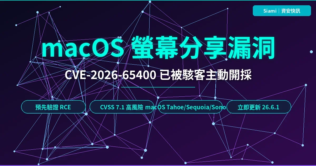 macOS 螢幕分享漏洞遭駭客主動開採不需密碼就能接管整台 Mac