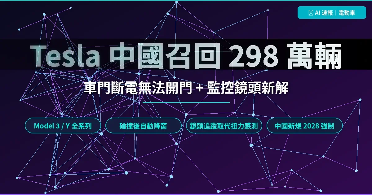 中國強制 Tesla 召回 298 萬輛 Model 3 / Y　隱藏式門把手 + 監控鏡頭雙管齊下
