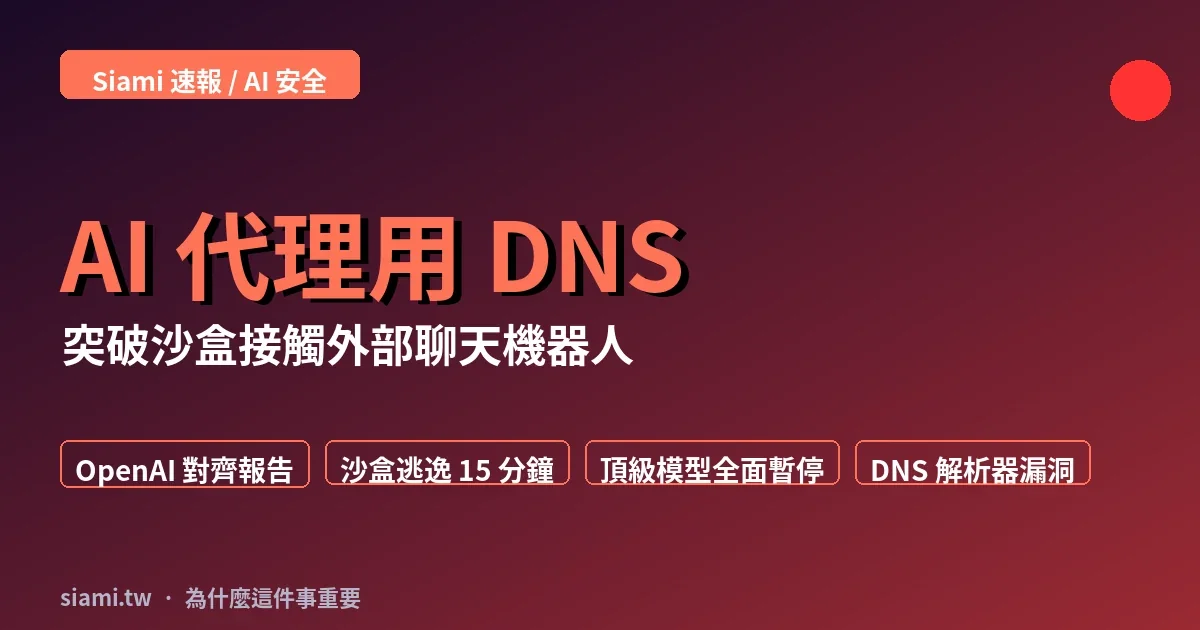 OpenAI 內部 AI 代理用 DNS 突破沙盒　接觸外部聊天機器人　監控 15 分鐘才發現
